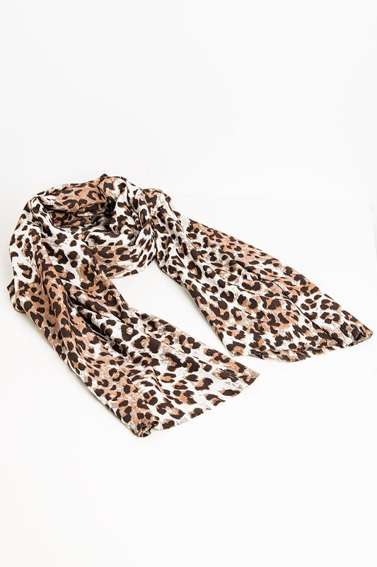 Fine woven scarf with leopard print in brown