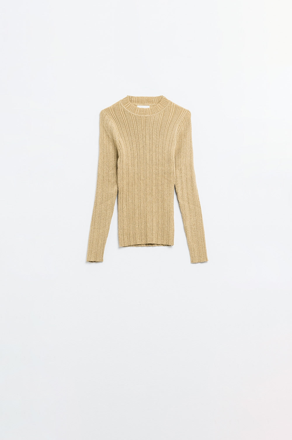 Q2 Fitted ribbed sweater in beige with silver thread detail