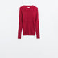 Fitted ribbed sweater in maroon with silver thread detail