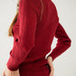 Fitted ribbed sweater in maroon with silver thread detail