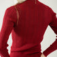 Fitted ribbed sweater in maroon with silver thread detail