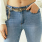 Five-pocket skinny jeans in stretch denim with strass detail all over