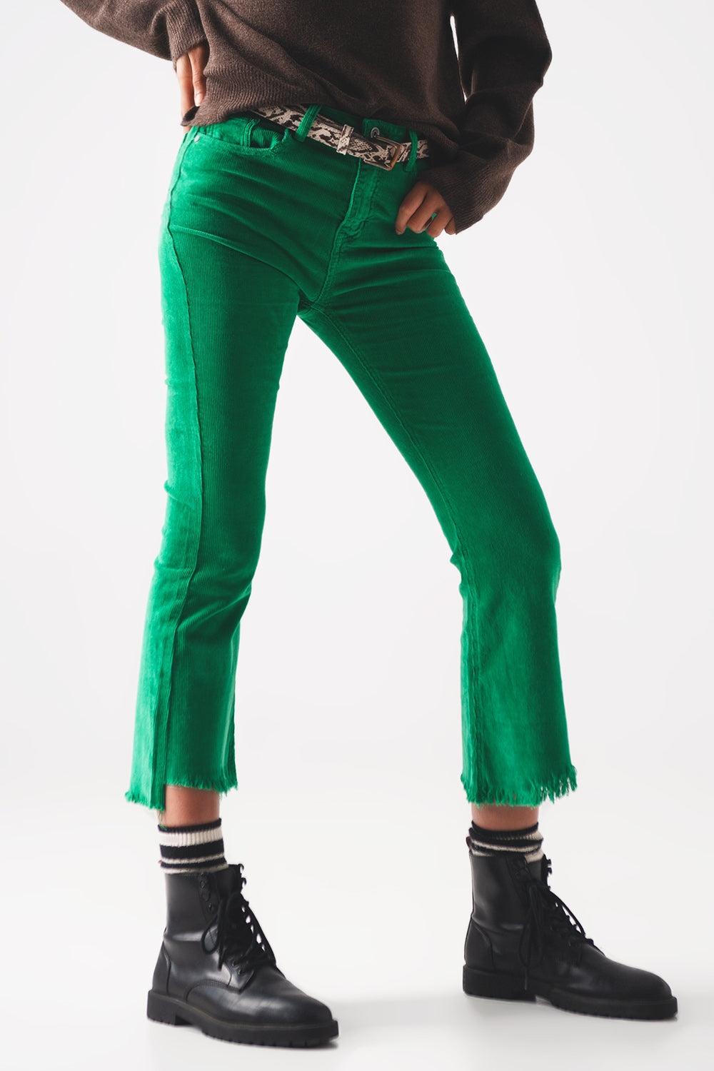 Flare corduroy pants in bold green