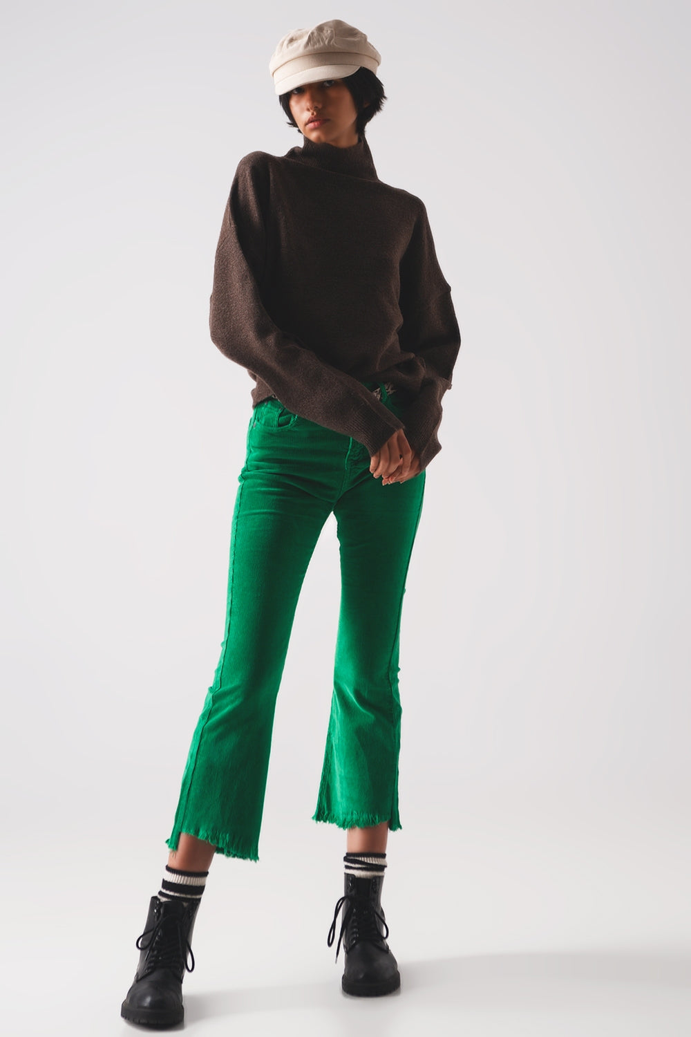 Flare corduroy pants in bold green