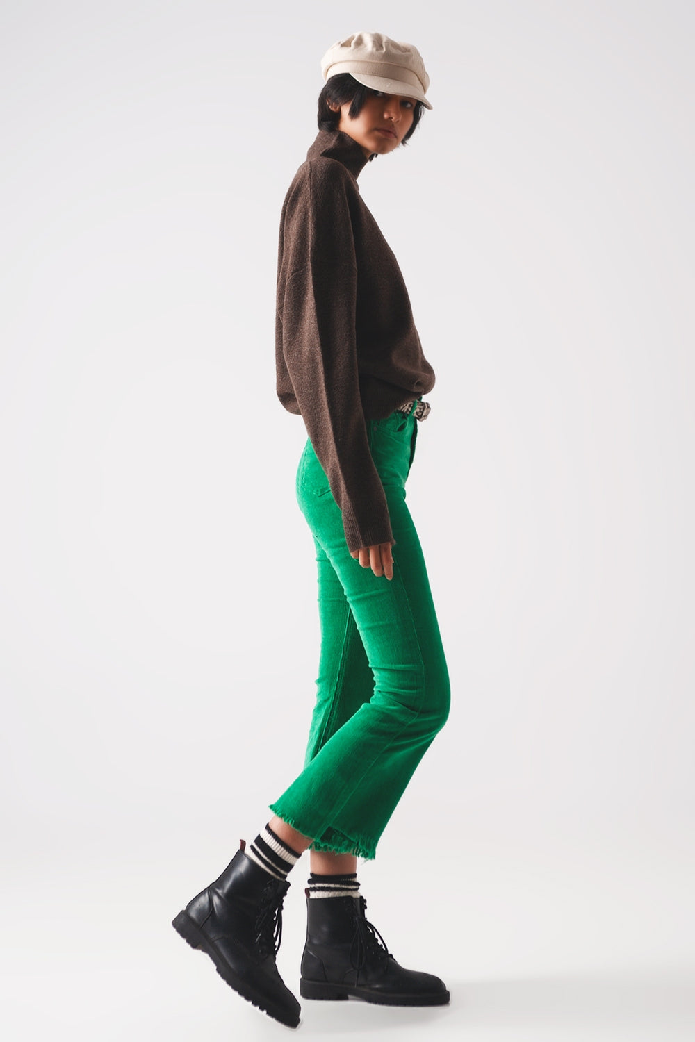 Flare corduroy pants in bold green