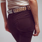 Flare jeans with raw hem edge in brown