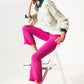 Q2 Flare jeans with raw hem edge in fuchsia