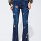 Q2 Flared Jeans with Shiny Stars Detail in Blue