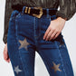 Flared Jeans with Shiny Stars Detail in Blue