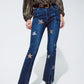 Flared Jeans with Shiny Stars Detail in Blue