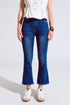 Q2 Flared Skinny Jeans With Raw Hem Edge In Mid Wash