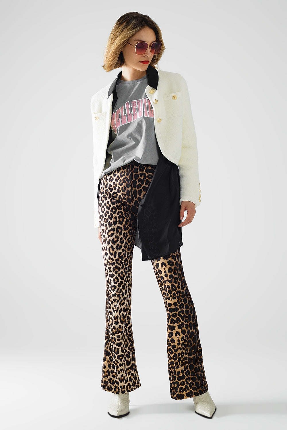 Leggings de spandex acampanados con estampado de leopardo