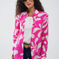 Q2 Floral Print Blouse With Polo Collar in Fuchsia