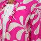 Floral Print Blouse With Polo Collar in Fuchsia