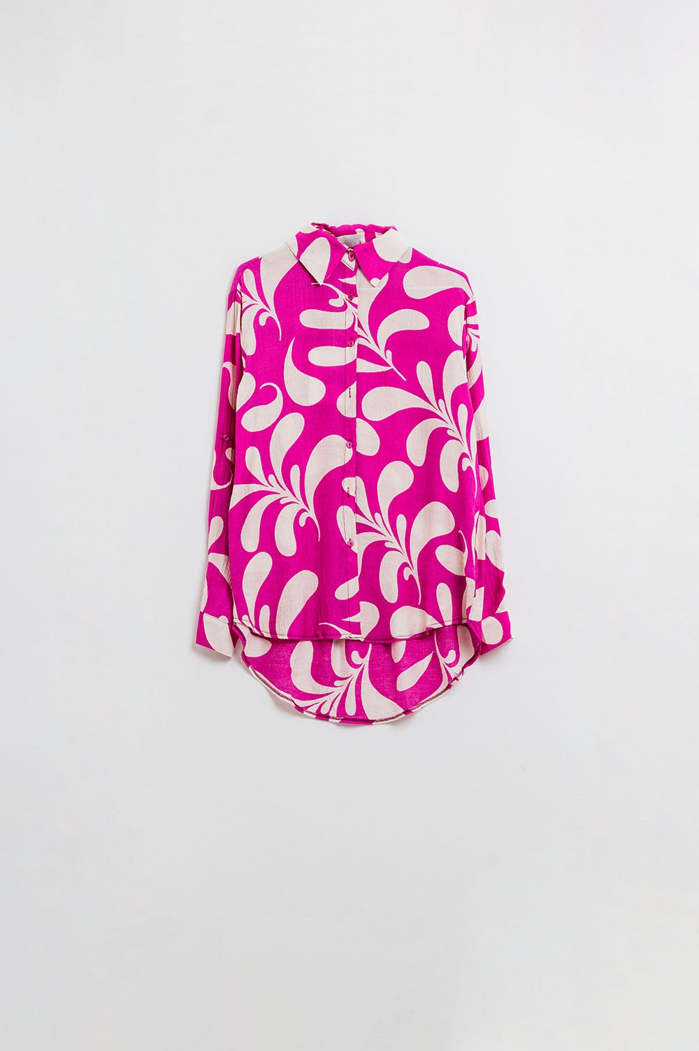 Floral Print Blouse With Polo Collar in Fuchsia