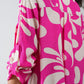 Floral Print Blouse With Polo Collar in Fuchsia