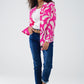 Floral Print Blouse With Polo Collar in Fuchsia