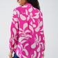 Floral Print Blouse With Polo Collar in Fuchsia