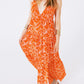 Q2 Floral Print Maxi Dress with V neck in orange