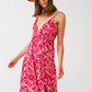 Floral Print Maxi Dress with V neck in Pink