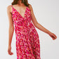 Floral Print Maxi Dress with V neck in Pink