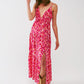 Floral Print Maxi Dress with V neck in Pink