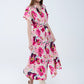 Q2 Floral printed buttoned shirt dress in fuchsia