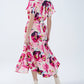 Floral printed buttoned shirt dress in fuchsia