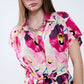 Floral printed buttoned shirt dress in fuchsia