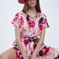 Floral printed buttoned shirt dress in fuchsia