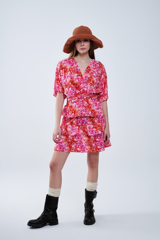 Floral printed Dress With Pink Orange and Red Tones