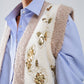 Flower Embroidered Knitted Vest in Ecru