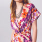 Flower Print Front Knot Maxi Dress in Multicolour