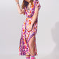 Flower Print Front Knot Maxi Dress in Multicolour