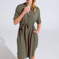 Flowy Button Up Dress With Belt And Side Pockets