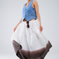 Flowy Drop Waist White Skirt With Brown Ombre Detail