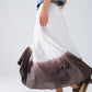 Flowy Drop Waist White Skirt With Brown Ombre Detail