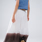 Flowy Drop Waist White Skirt With Brown Ombre Detail