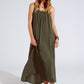 Q2 Flowy Khaki maxi Dress With Spaghetti Straps And Beaded Details