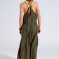 Flowy Khaki maxi Dress With Spaghetti Straps And Beaded Details