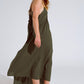 Flowy Khaki maxi Dress With Spaghetti Straps And Beaded Details