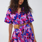 Flowy Short Shirt Dress With Abstrat Print In Fuchsia and Purple