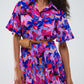 Flowy Short Shirt Dress With Abstrat Print In Fuchsia and Purple