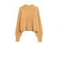 Q2 Fluffy camel sweater with high neck and balloon sleeves