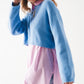 Fluffy cropped jumper in blue