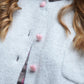 fluffy Gray Cardigan with Heart Buttons