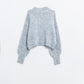 Q2 Fluffy grey sweater with high neck and balloon sleeves