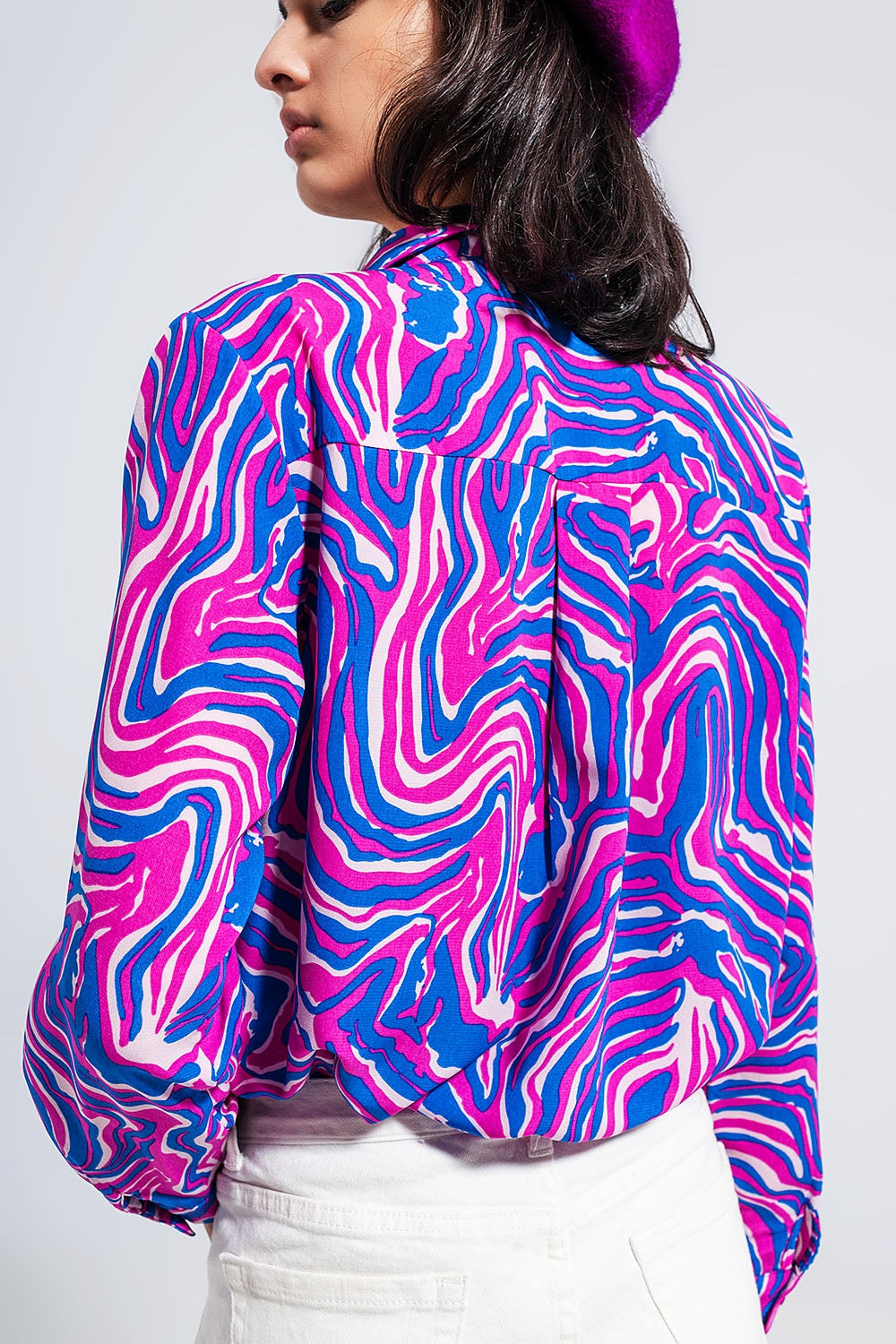 Fluid shirt in bright abstract purple