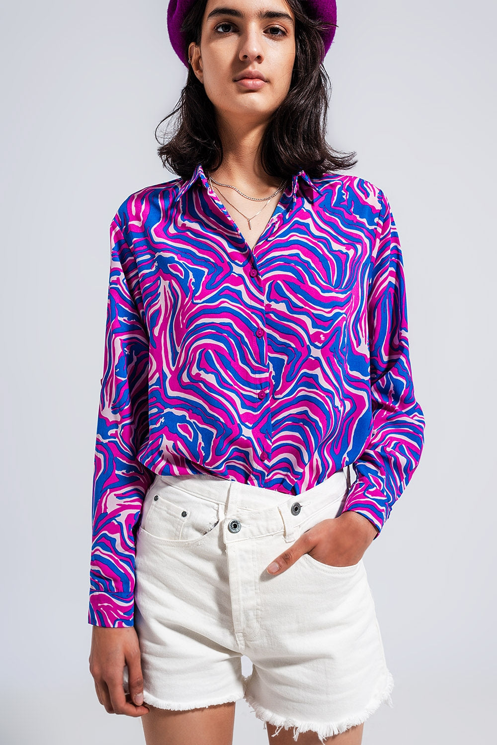 Fluid shirt in bright abstract purple