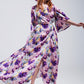 Q2 Flutter sleeve maxi dress in purple floral print